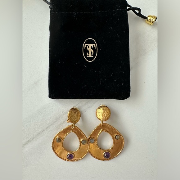 SYLVIA TOLEDANO Thalita 22K Goldplated, Labradorite & Amethyst Drop Earr… - Picture 3 of 5